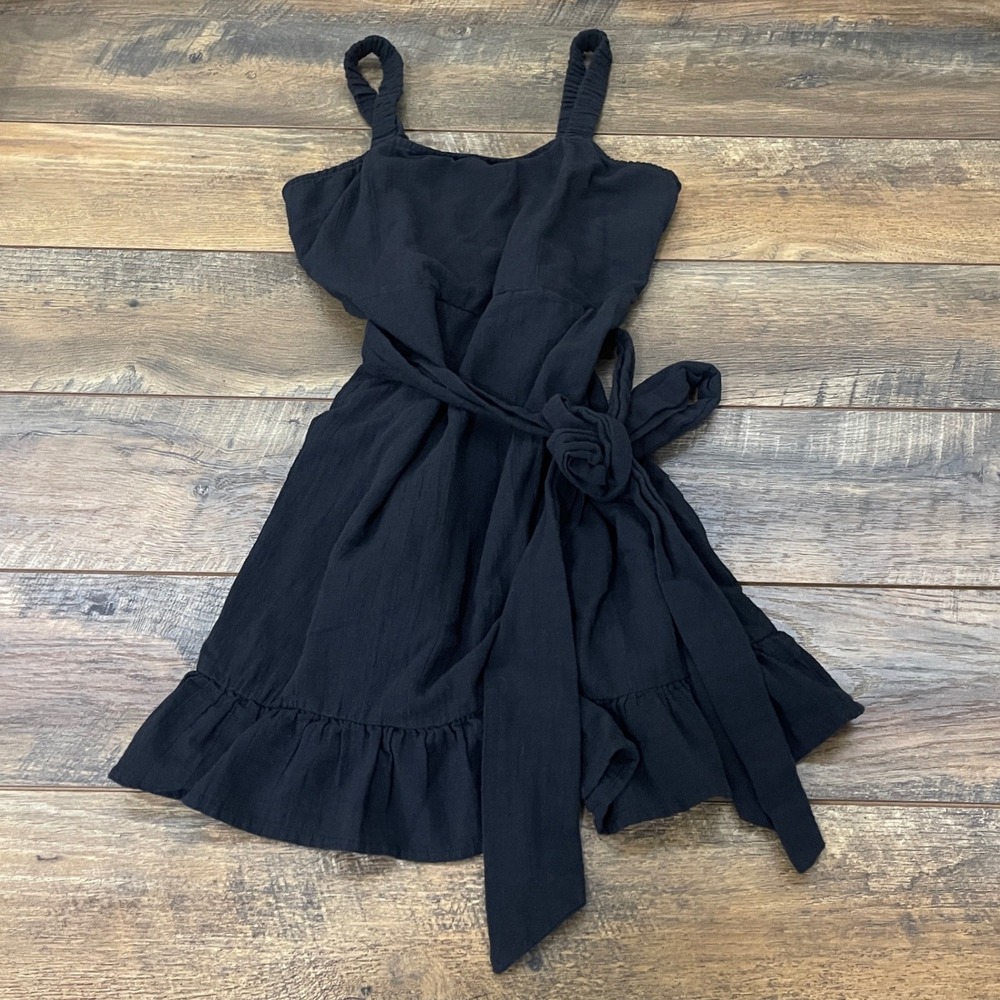 Billabong x Sincerely Jules Black Ruffle Mini Dress Smocked Back Medium Academia